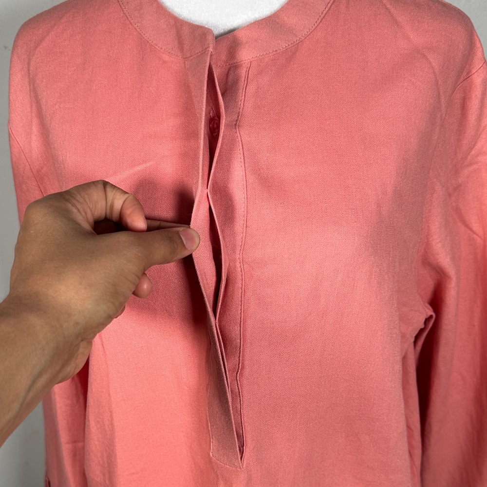 Anne Klein Linen Blend Tunic Coral Long Sleeve Pullover Embroidered Size L - Picture 8 of 10